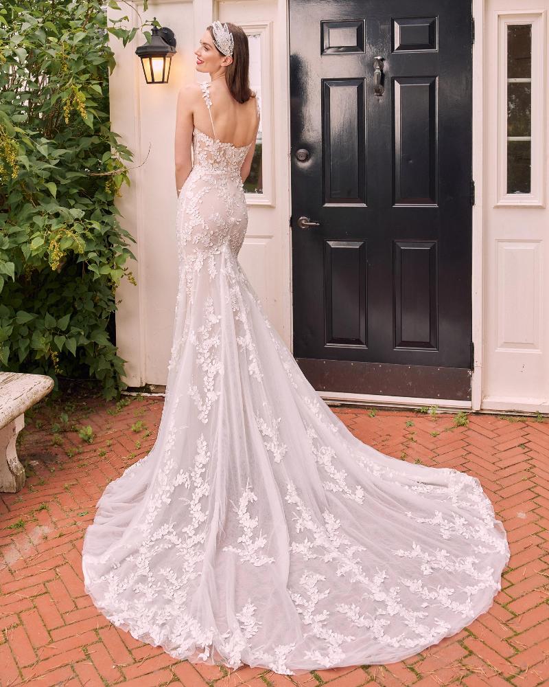 La22106 vintage lace wedding dress with spaghetti straps and mermaid silhouette2